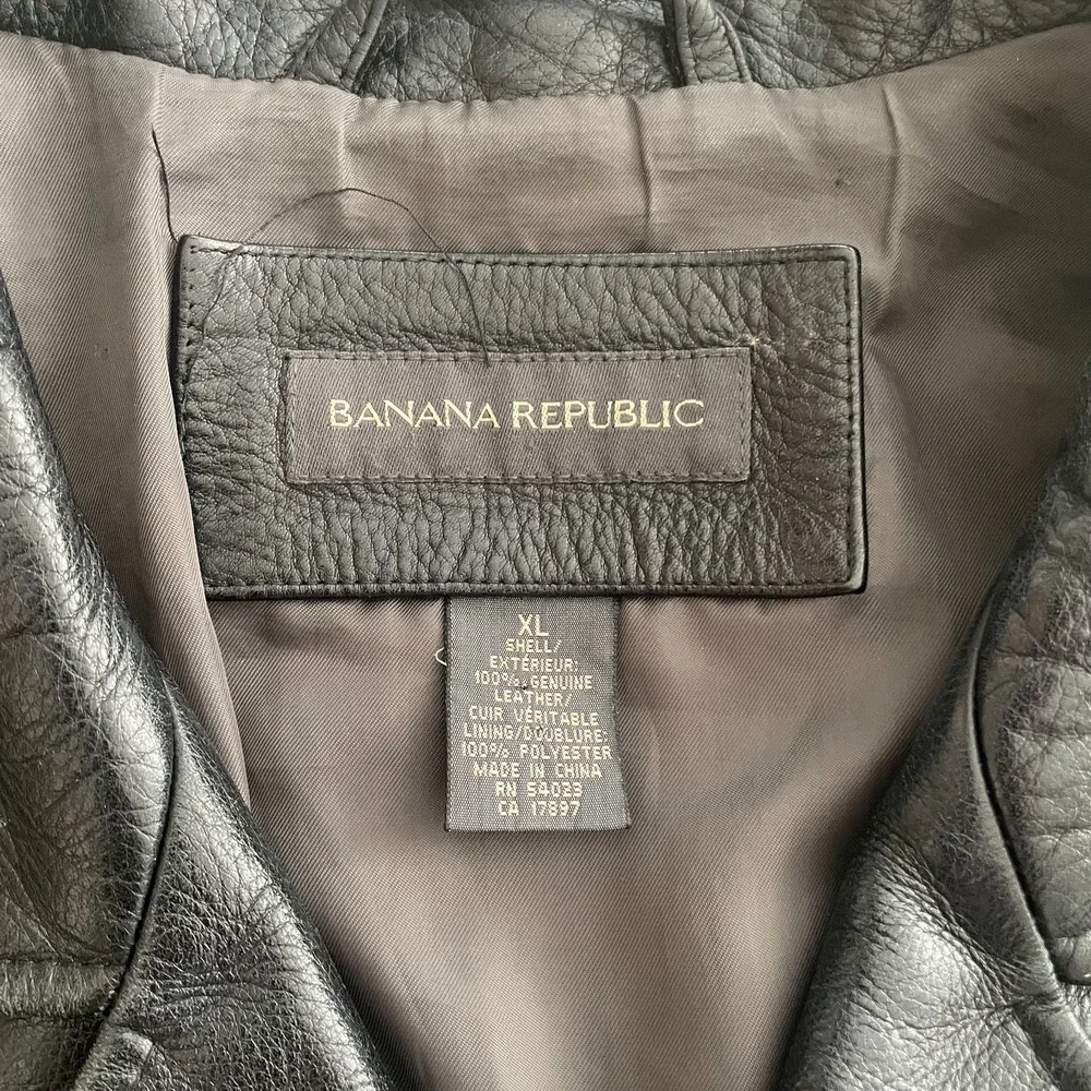 Vintage Banana Republic Over Coat Jacket Men XL Black Genuine Leather Button Up